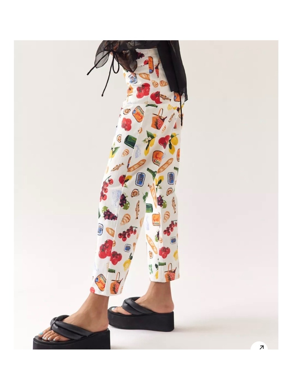 Lisa Says Gah White Food Print Cropped Pants Size 2 - Picture 2 of 4